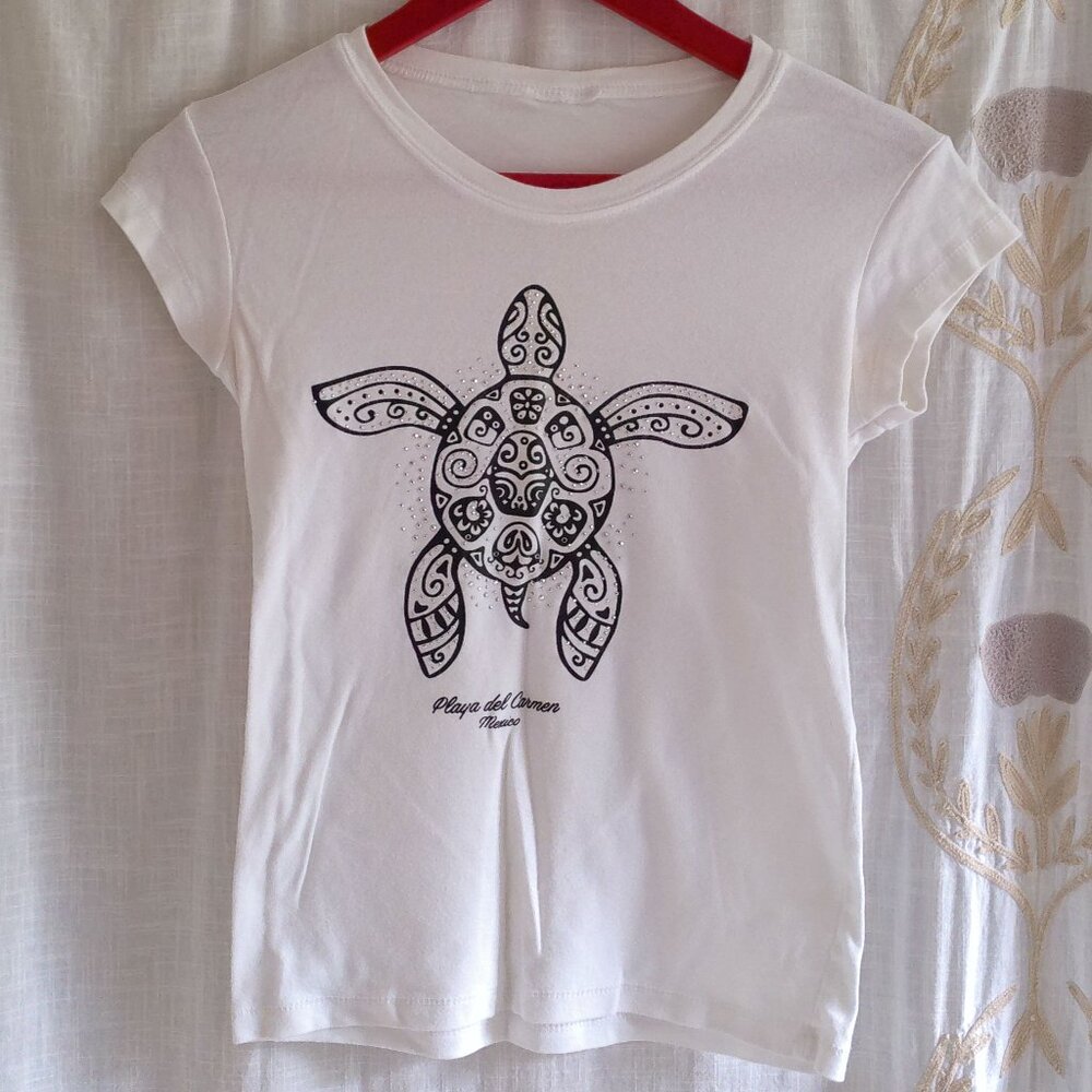 Playa Del Carmen Mexico White Turtle Tee Women's Small
